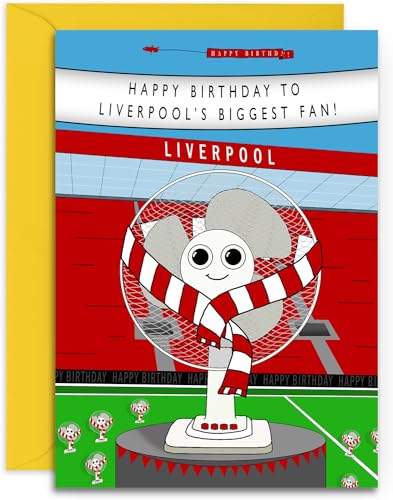 Image of Football Fan Birthday Card - Liverpool Fan - A5 Sized Card (148mm x 210mm) with Yellow Envelope. Designed and Printed in the UK