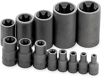 SK Tools USA 1/4 & 3/8 Drive, 13 Piece, Standard Female TORX Socket Set: E4 - E24 | 19761