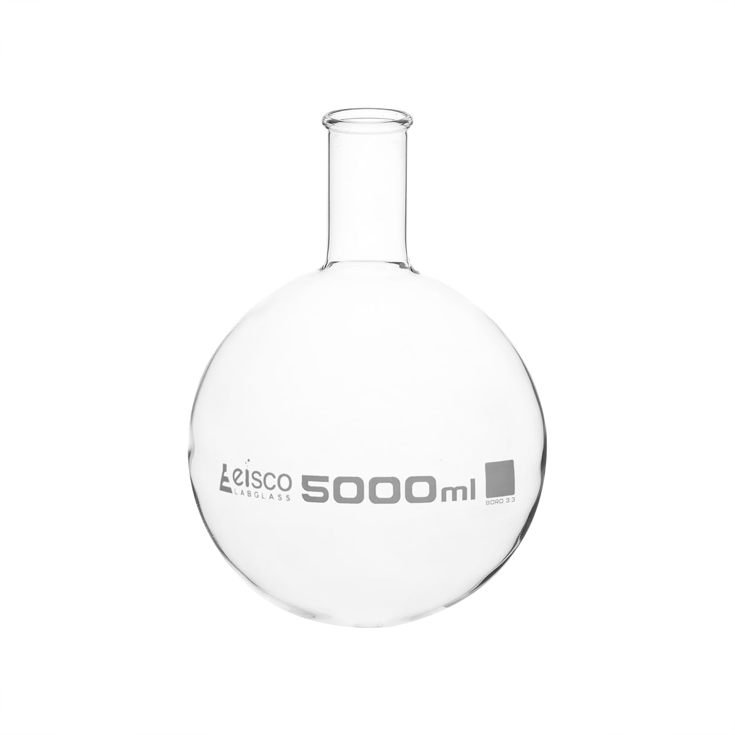 EISCO Florence Boiling Flask, 5000ml - Round Bottom, Narrow Neck, Beaded Rim - Borosilicate Glass