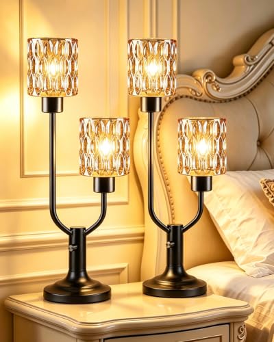 Image of Lightdot Nightstand Lamps Set of 2 Vintage Amber Glass Table Lamp Dimmable