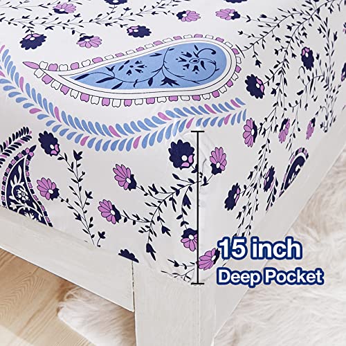 Image of JSD Vintage Paisley Floral Printed Sheet Set Cal King Deep Pocket | 4 Piece Soft Microfiber Sheets, OEKO-TEX Certified, Easy Care