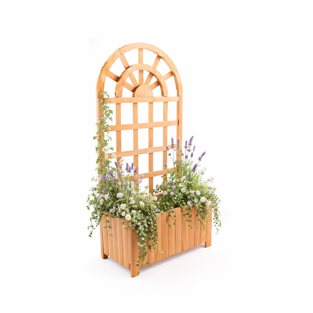 GARDEN TIME Wooden Arch Trellis Planter with Curved Climbing Frame – Raised Outdoor Planter Box with Lattice Trellis – Vertical Garden Planter for Plants, Flowers, Vegetables & Climbing Plants