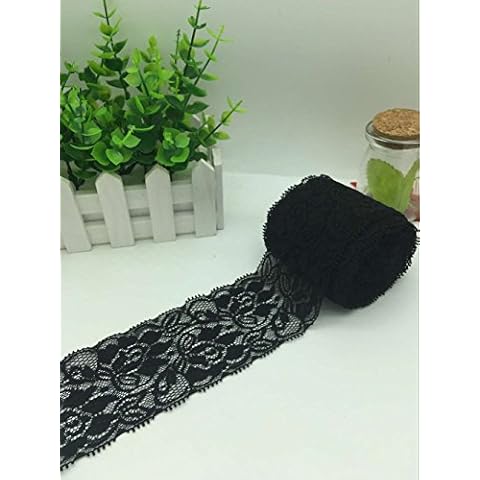 Yulakes 10 Yards White Lace Beading Lace Ribbon Stretch Lace Flower Braid Wedding Lace Trim Decoration Ribbon, Craft, Grinding Tape 7cm Width (Black) Cover