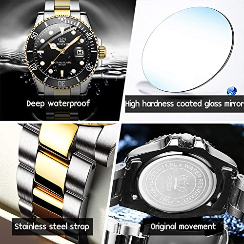 Image of OLEVS Watches for Men Classic with Date Business Dress Luxury Big Face Green /Black /Blue Waterproof Luminous Mens Wrist Watch Analog Two Tone Stainless Steel Men Watch