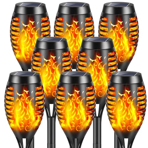 YAZEKY Lumières Flamme Solaire Exterieure, Lampe Solaire Flammes Torche Exterieur,Lampe Solaire Exterieur Jardin IP65 Imperméable,Lumiere Torche Solaire pour Décor,Jardin,Patio,Chemins (8 Pièces)