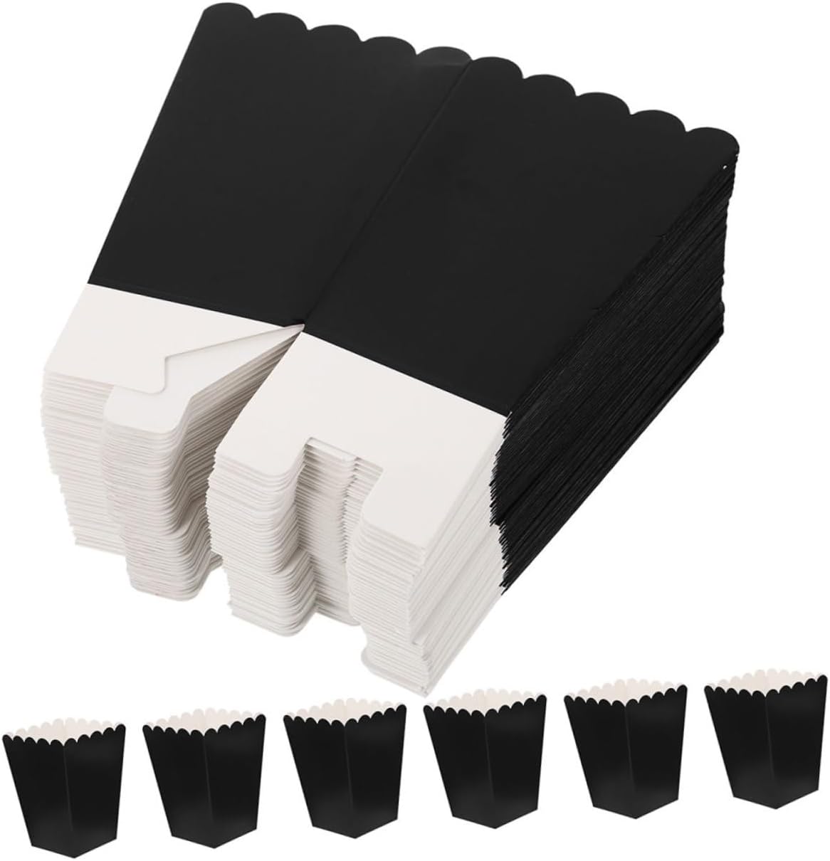 Totority 100pcs Black Paper Popcorn Boxes with Flat Bottom for Movie Theater Snacks and Party Favors, French Fries Serving Containers, Food-grade Popcorn Packing Boxes for Weddings