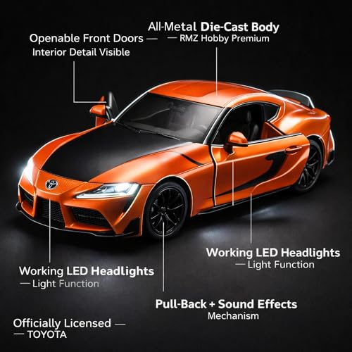 Image of Wizplex RMZ Hobby Toyota GR Supra 2020 Die-Cast Car 1:32 Scale Model Sports Car Pull Back Toy Vehicle for Boys