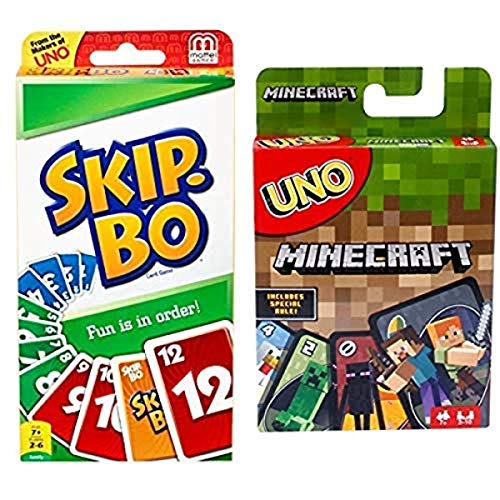 Mattel Games SKIP-BO Card Game AND UNO Minecraft Card Game