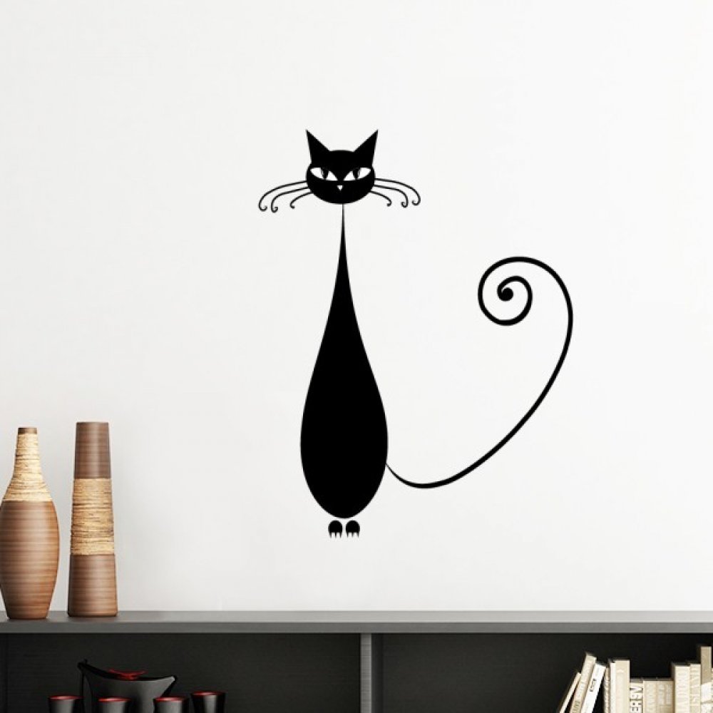 Autocollant chat noir amovible pour masquer un défaut mural facilement