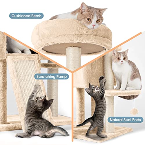 Tscomon Multi-Level Cat Tree Cat Tower For Indoor Cats, Tall Plush Rest Area With Spacious Cat Condos, Scratching Posts With Hammock Basket And Hanging Toys, Cat Furniture With House For Rest & Fun #TOP3
