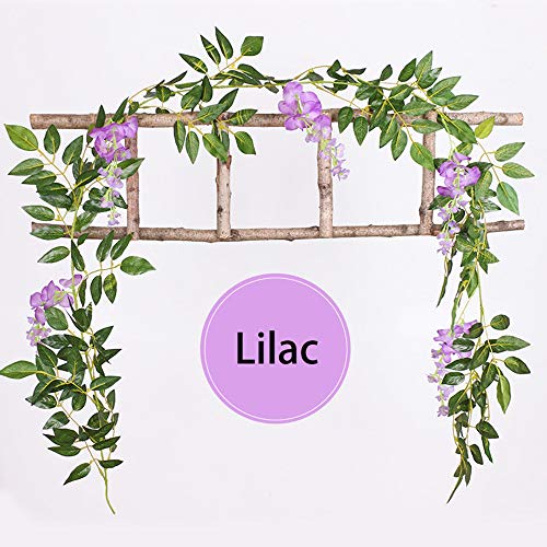 Yueshop 2x7FT Artificial Wisteria Vine Garland Plants Flowers Arts For Ceremony Home Wedding Decoration (Lilac) - Image 2