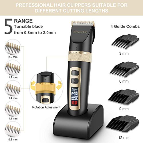 ETEREAUTY Hair Clippers for Men, Cordless Hair Trimmer, Rechargeable Beard Trimmer - with Titanium Ceramic Blade, LED Display, 3 Adjustable Speeds Beard Trimmers - Thumbnail 6
