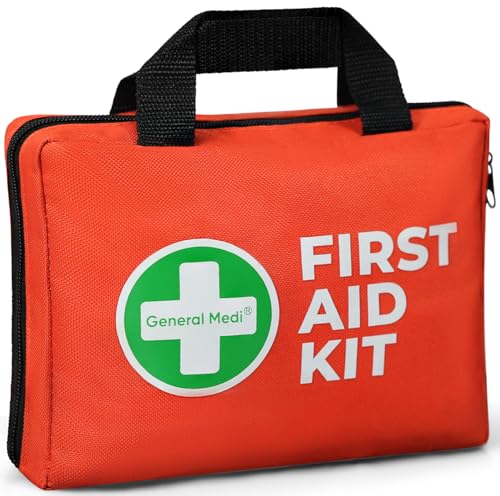 General Medi First Aid Kit, 250 Piece Small First Aid Kit - Includes Emergency Foil Blanket, Instant Cold Pack,Scissors for Travel, Home, Office, Vehicle, Camping, Workplace & Outdoor