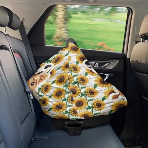 Image of Wanyint Infant Car Seat Cover Stretchy Nursing Scarf Car Seat Canopy Shopping Cart High Chair Cover Protect Babies Breastfeeding Mothers, Highland Cow Cowboy Sunflower