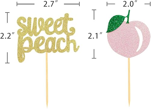 Miniatura 5 de 24 piezas de adornos para cupcakes de melocotón dulce con purpurina para fiesta temática de frutas, postre y cupcakes para verano, cumpleaños, baby
