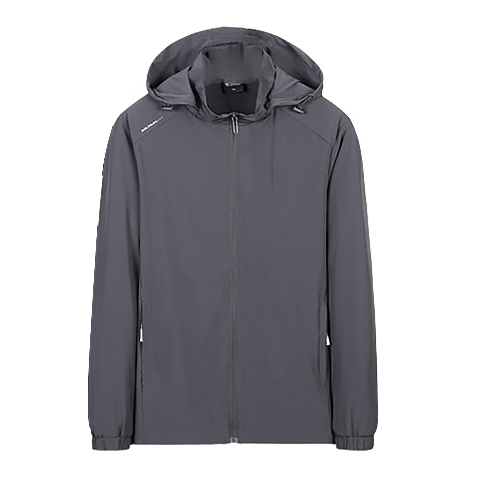 Mens Waterproof Jacket Hooded Long Sleeve Zipper Pocket Thin Coat Outdoor Jacket Hiking Windbreaker Waterproof