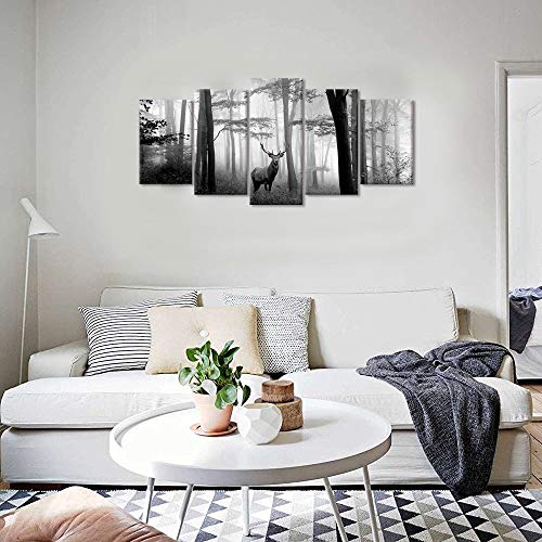 Welmeco 5 Pieces Animals Wall Decor Black And White Deer In Autumn Forest Canvas Prints Artwork For Home Office Nature Scenery Living Room Bedroom Decoration #TOP3
