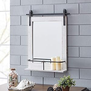 FirsTime Co Rustic White Ivywood Barn Door Wall Mirror With Shelf Vintage Decor for Bedroom and Bathroom Vanity Wood Farmhouse 2475 x 1975 Inches