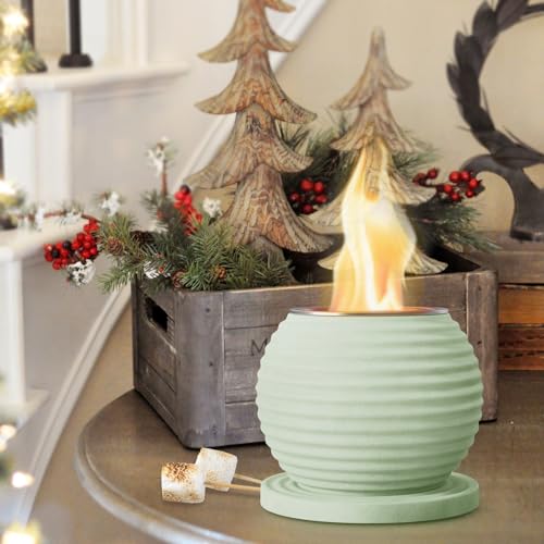 Karlliu Ceramic Tabletop Fire Pit Bowl Indoor Mini Personal Table Top Firepit Portable Rubbing Alcohol Flame Stove for Outdoor Smores Maker Round Smokeless Firepits for Outside (Neo-Mint)