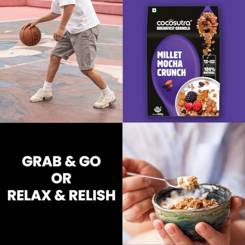 Image of Cocosutra Millet Mocha Crunch Breakfast Granola - 300 g | High Protein Cereal with Oats, Nuts, Seeds and Dry Fruits | Lightly sweetened with Jaggery | 100% Natural, Vegan & Gluten Free, High Protein Cereal with Oats, Nuts, Seeds and Dry Fruits, Lightly Sweetened with Jaggery