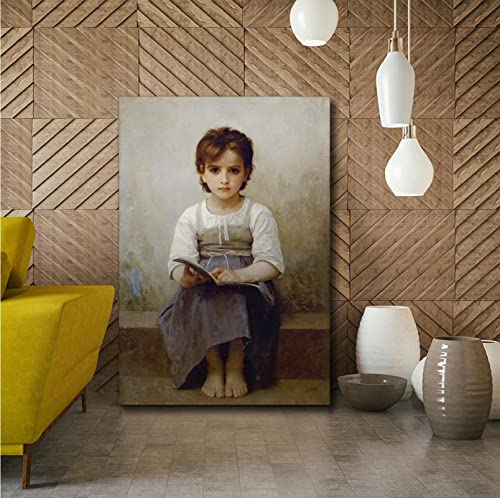 Toile imprime Bouguereau la leçon difficile 60x90cm avec cadre bois pour salon