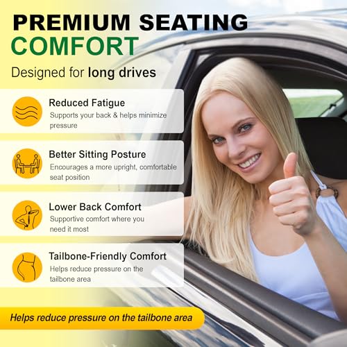 Image of kingphenix 3-Piece Car Seat Cushion Set, 1.2inch Memory Foam Comfort, 2 Front Automotive Seat Cushions + Rear Bench Cushion, Non-Slip Bottom, Fits Sedan SUV Truck Van, Car & Office Chair, Black