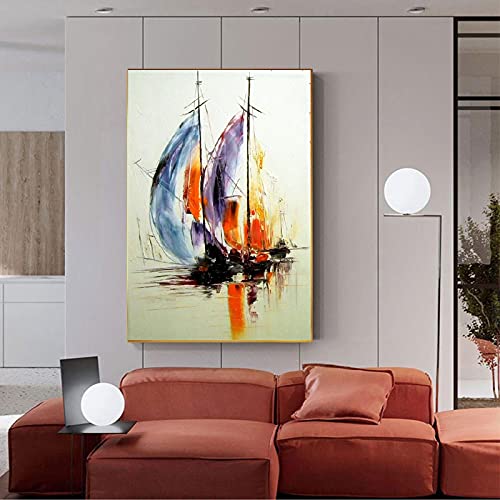 Impressions murales mer et bateau peinture abstraite sur toile premium