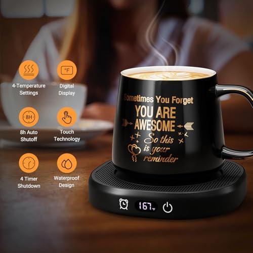 Coffee Mug Warmer & You are Awesome Mug Set, Electric Cup Warmer for Desk - Image 2