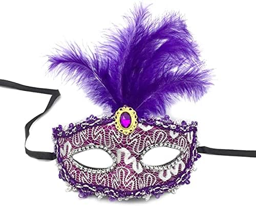 NZUNA Costume Mask Feather Masquerade Mask Halloween Mardi Gras Cosplay Party Masque for Carnival Prom Ball Fancy Dress Birthday Custom Party Supplies (purple)
