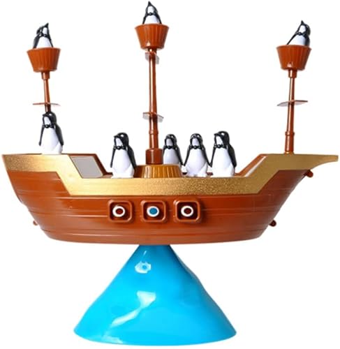 NUOBESTY Modelo de barco pirata, pingüino, barco pirata, juego de equilibrio, juego de mesa de equilibrio de pingüinos, juego de mesa de competencia