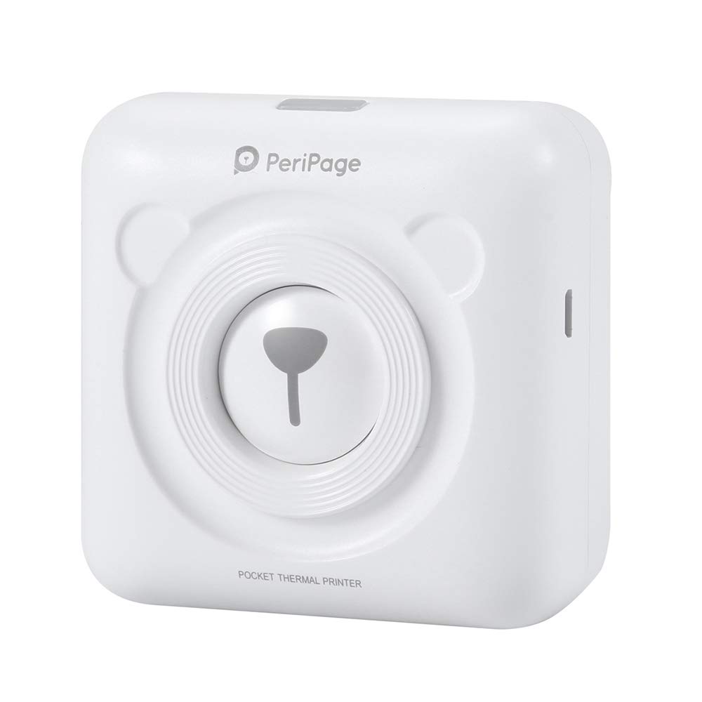 Impresora fotográfica Bluetooth portátil + Estuche protector + 1 rollo de papel sin tinta de bolsillo Peripage de impresión térmica (Blanco)