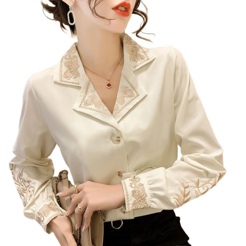 Blusa bordada para mujer, de verano, manga larga, holgada, estilo coreano