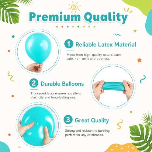 Image of Dinosaur Balloons, 60 Pcs 12 Inch Dark Green Teal Blue Orange Fruit Green Confetti Balloons for Boys Birthday Jungle Party Decorations