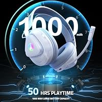 Awinnasey PH3 Kabelloses Gaming Headset für PS5, PS4, PC,Bluetooth-Kopfhörer mit 50 Stunden Akku, Gaming-Headset mit Mikrofon mit Geräuschunterdrückung, RGB Licht, Perlweiß – Ansicht 5