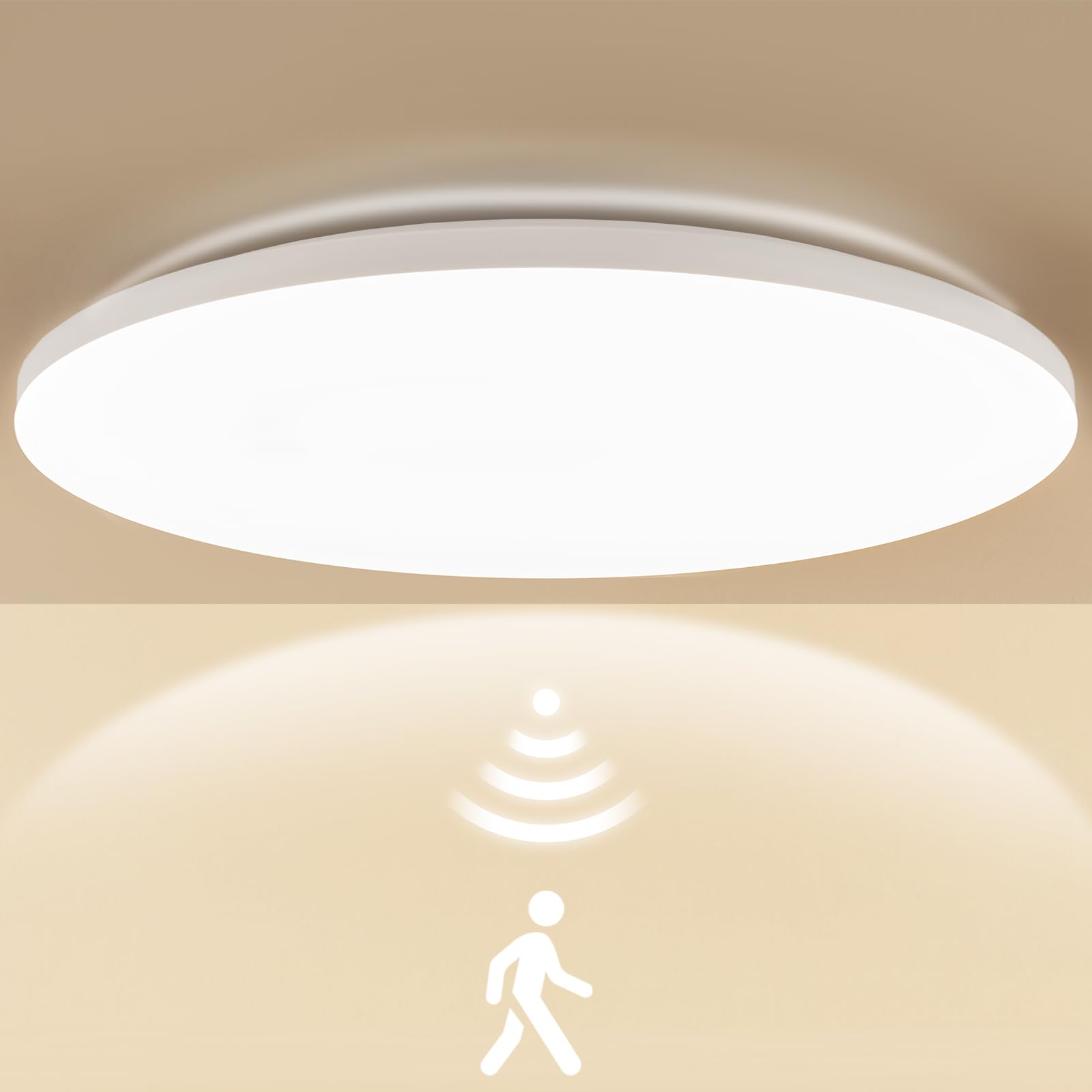 LEZOE Plafoniera LED con sensore di movimento, 24W 3250LM, 136lm/W, lampada da soffitto con sensore LED radar, 4000K, luce antiumidità per bagni, garage, scale, cantine, corridoi Ø35*5.7cm