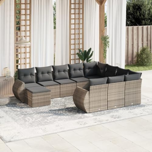 LAPOOH Gartenmöbel-Set 11-teilig mit Kissen aus Polyrattan, grau, Set für Terrasse, Gartenmöbel-Set, Gartensofa-3225192