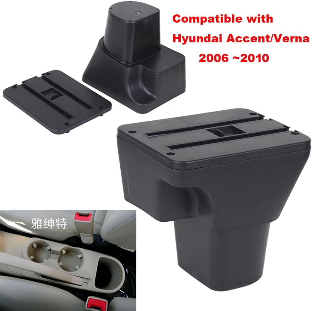 Black Color Leather Car Center Console Armrest Box Replacement for Hyundai Accent/Verna 2006 2007 2008 2009 2010 Auto Interior Parts Automotive Armrests Storage Box