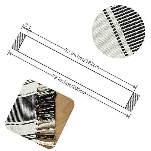 Caflife Boho Table Runner Balck And White For Modern Farmhouse Decor, Natural Cotton Woven Runner With Tassels For Home Dining Table Décor 13 X 72 Inch Long #TOP3