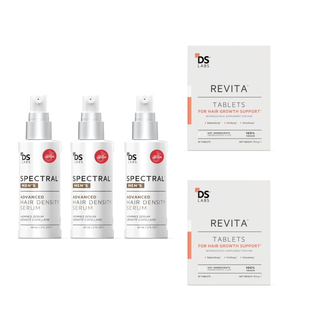 DS Labs Revita Tablets & Spectral Men's Kit - Hair Vitamins for Density Support, Leave-in Serum, Supplement for Thicker, Stronger Looking Hair, Zinc, Iron, Magnesium, Melatonin, Vitamin D & Biotin