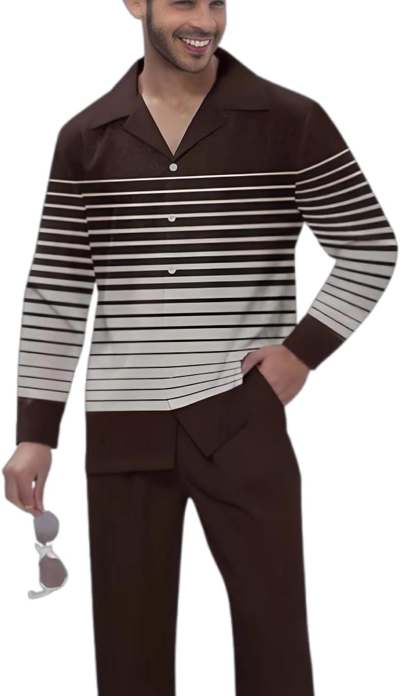 Men's Casual 2 Piece Dress Shirts Pants Suits Long Sleeve Leisure Shirts Pants Sets S-5XL