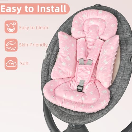 Image of Car Seat Head Support Baby, Soft Infant CarSeat Insert with Strap Covers for Girls, Newborn Insert for carseat, Strollers, Swings, Bouncer, Pink