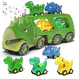 Car Toy for 2 3 4 5 Years Old Boys, Dinosaur Transport Carrier Truck with 4 Pack Small Pull Back Din