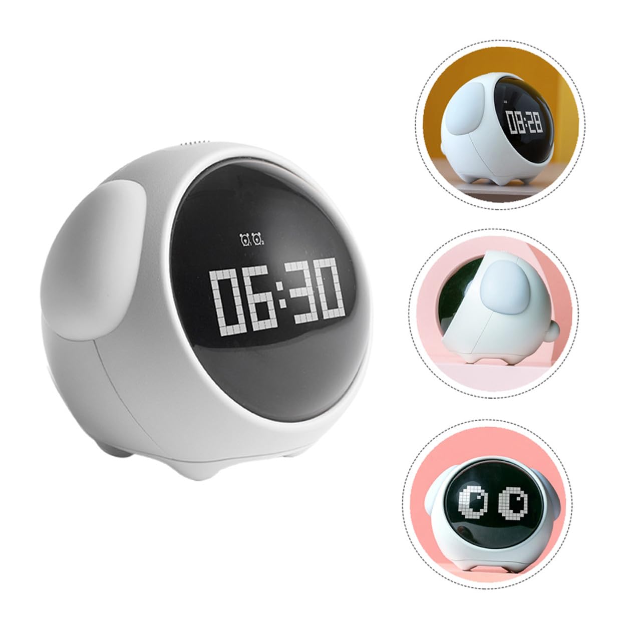 Gadpiparty Digitaler Wecker aus Abs PC Silikon mit LED Bildpunkt-Display und Wiederaufladbarem 1500mah Akku Weiß Ausdrucksuhr mit Nachtlichtfunktion für Kinderzimmer