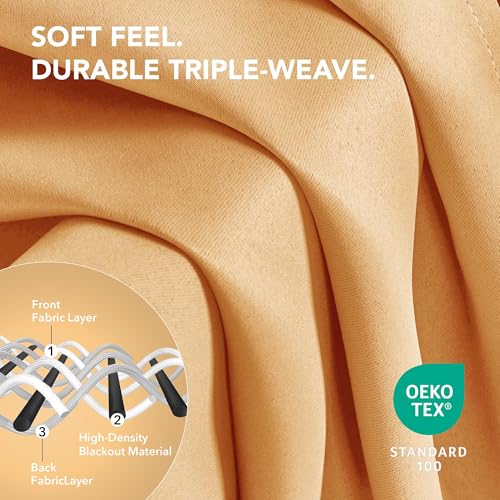 Image of Deconovo Grommet Blackout Curtains Room Darkening Thermal Insulated Curtains for Sliding Glass Door 52x96 Inch Orange Flame Set of 2 Panels