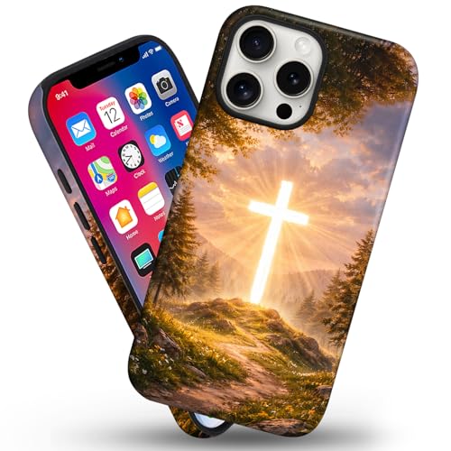 Magnetic for iPhone 15 Pro Max Case Grassland Cross on Beige Gold Phone Case, Catholic Shockproof Slim Soft TPU and Hard PC Protective Cases Compatible with MagSafe Gift for Religious Men Women by flewfun - Used condition - Image 2