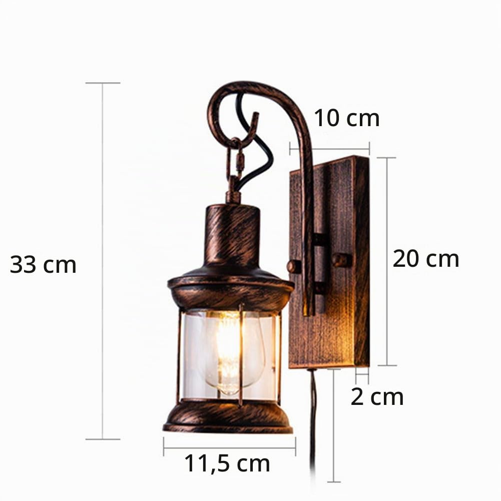 Antike Wandleuchte mit Stecker Kabel Schalter Wandlampe Glas und Aluminium Vintage Wandbeleuchtung Veranda Beleuchtung Wand Lampe Retro Rustikale für Innen Schlafzimmer Wohnzimmer Freien