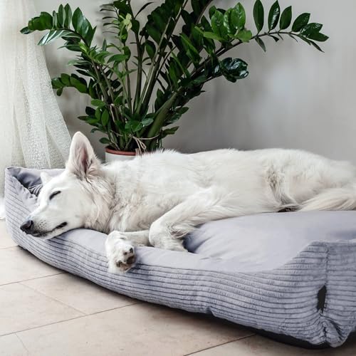 4L Textil Molly Boho Hundebett aus Cord Hundekorb große Hunde Hundekissen flauschig Hundekörbchen Hundesofa (100x80 cm, Grau)