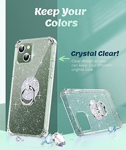 Rockaway for iPhone 13 Case Ring Holder Back Glitter Bling Star Sparkly Bumper Crystal Shockproof TPU Anti-Scratch Phone Cover Women Girls Case for iPhone 13 - Clear