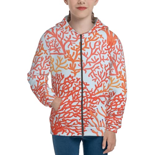 Corals Kid Hoodies Boys Zip Up Sweatshirts Girls Pullover with Pocket3