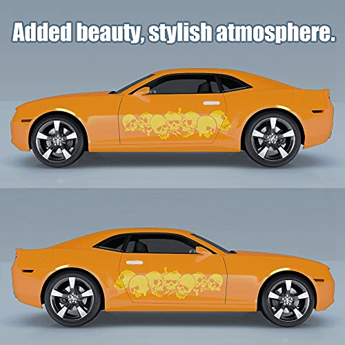 Image of Skull Pattern Auto Side Body Decals Sticker Skull Row Graphics Car Racing Sport Decoration Sticker Self Adhesive Vinyl Sticker 59.06'' x 15.75'', Yellow
